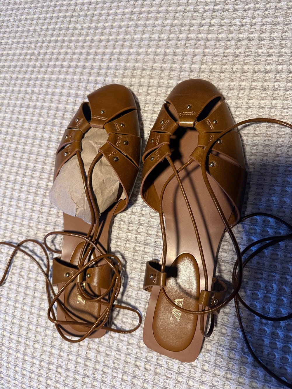 Zara Women’s Brown Lace-Up Flat Sandals